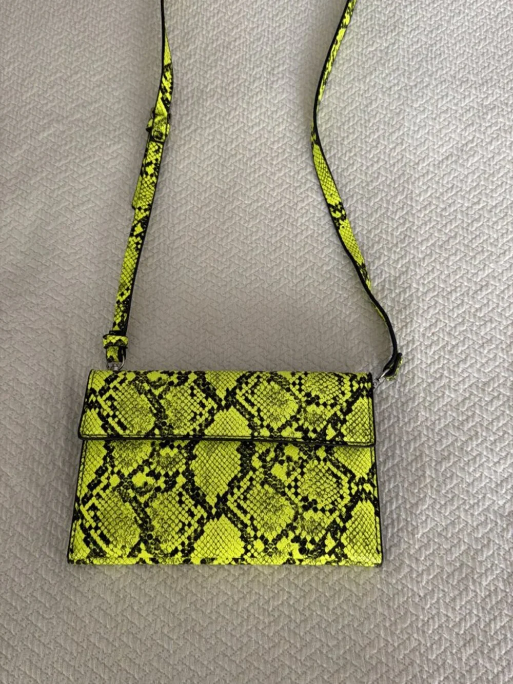 Zara Neon Yellow Snakeskin Print Shoulder / Crossbody Bag